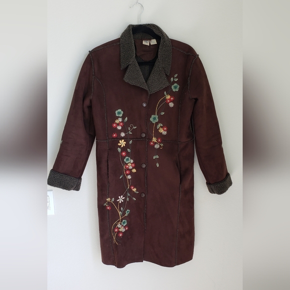 Vintag Coat Y2k Grizzly Faux Suede Light Weight Embroidered Coat Small - Picture 3 of 7